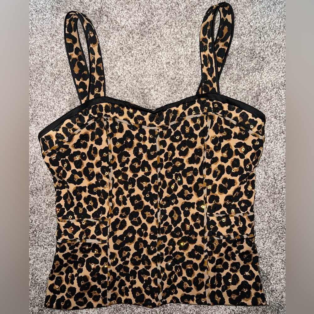 Leopard Print Rhinestoned zipper corset tank